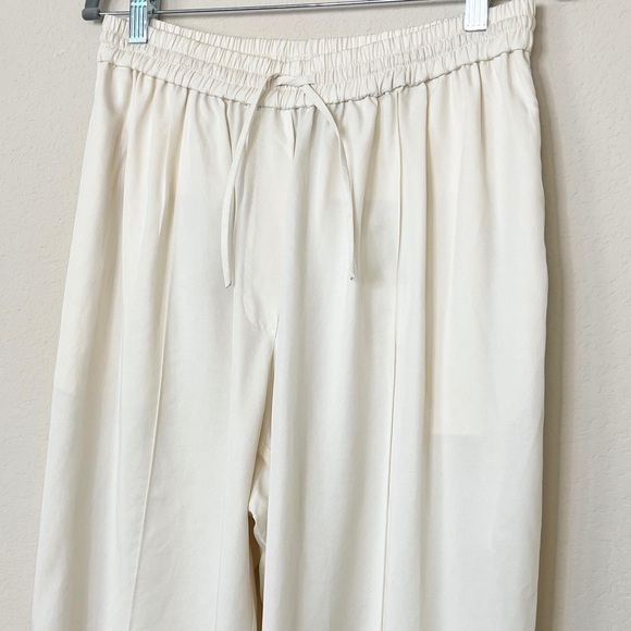 Lattelier Linen Cotton Drawstring Straight Leg Cream Pants - Picture 6 of 14